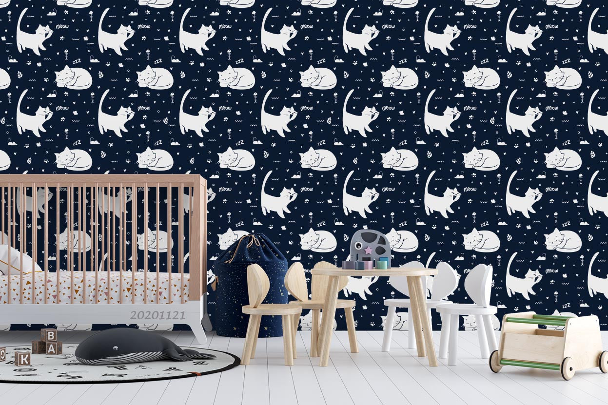 3D Cartoon Animal Cat Black Wall Mural Wallpaper Lqh 77