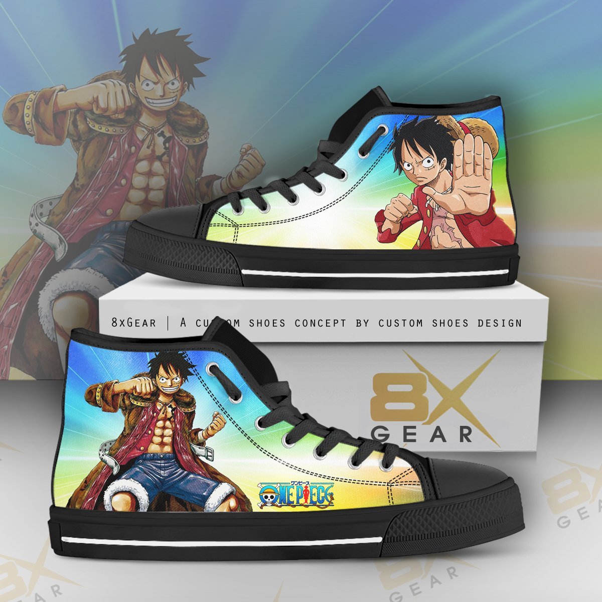 One Piece Sneakers Monkey D. Luffy High Top Shoes Colorful Fan Design ...