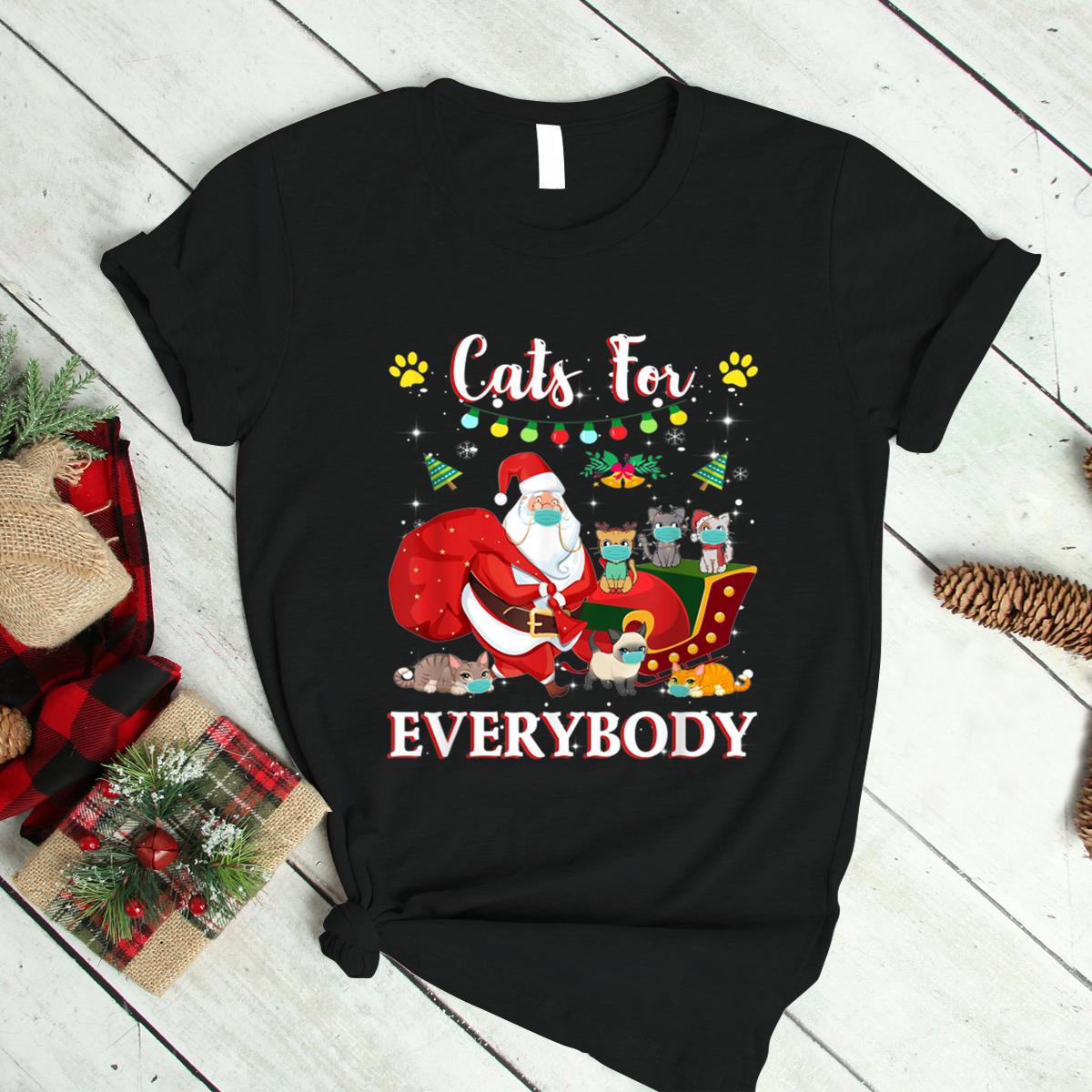 Cats For Everybody Funny Christmas Santa With Cat Lover Xmas T Shirt