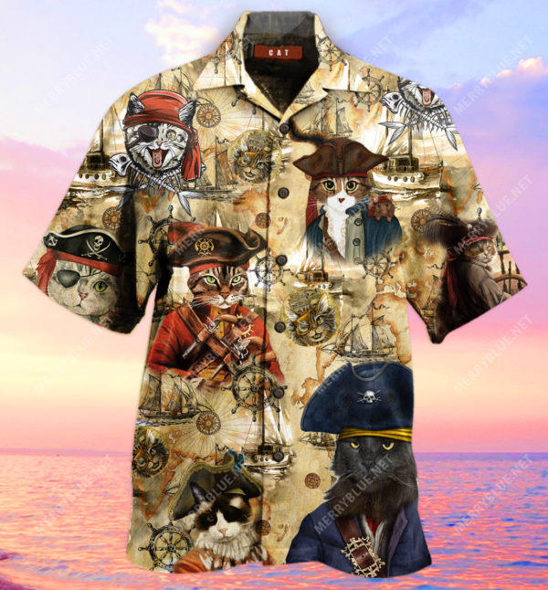 Amazing Pirate Cat Cat Wearing Pirate Hat Unisex Hawaiian Shirt