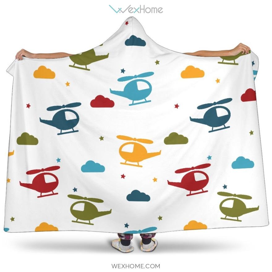 Colorful Helicopter Pattern Hooded Blanket