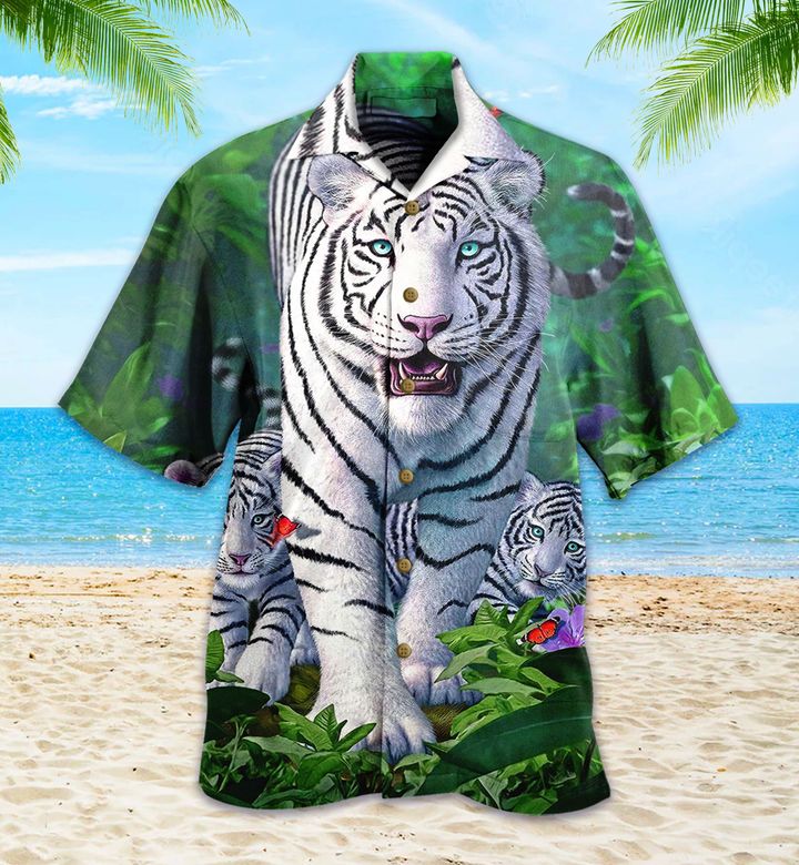 White Tigers Green Hawaiian Shirt 3D