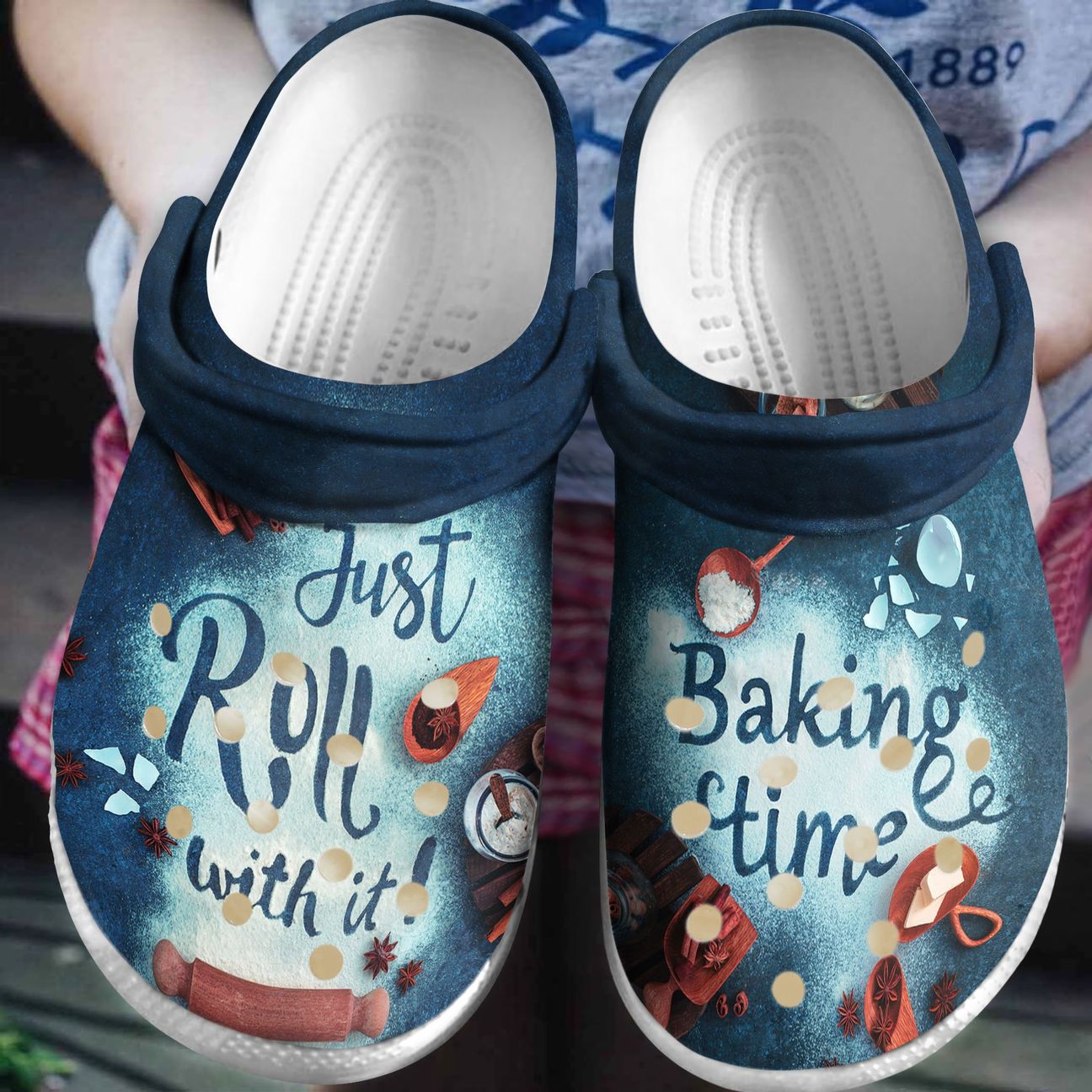 Baking Personalized Clog, Custom Name, Text, Color, Number Fashion Style For Women, Men, Kid, Print 3D Baking Time Just Roll With It