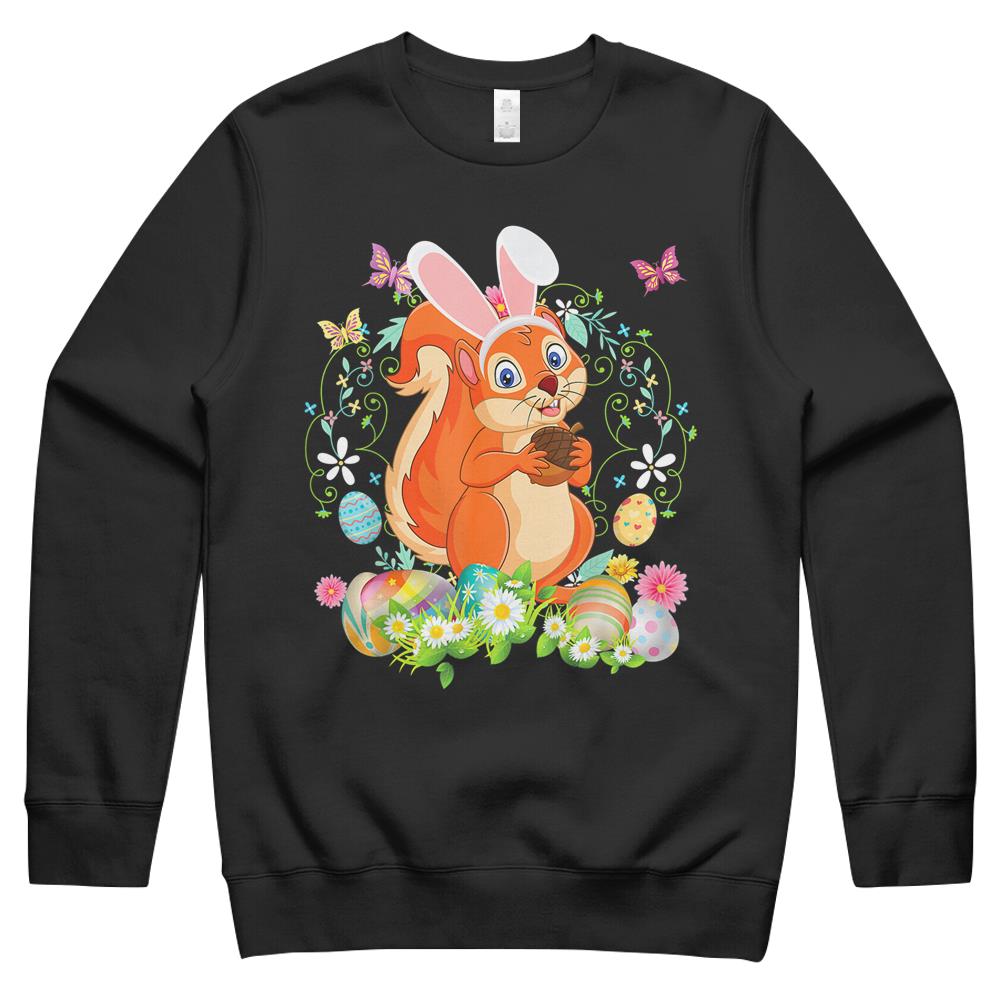 Bunny Squirrel Happy Easter Day Lover Egg Hunt Lovely Cute Crewneck Sweatshirt