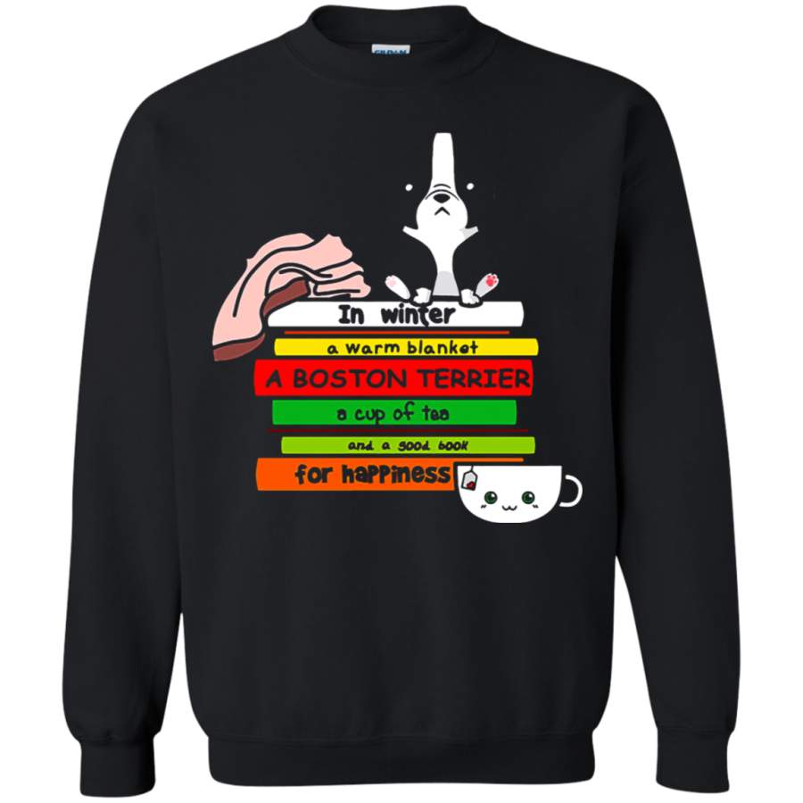 AGR In Winter A Boston Terrier Book And Tea For Happiness Sweatshirt