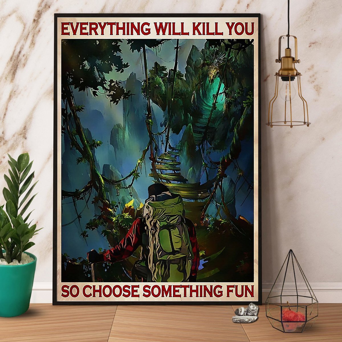 Hiking Choose Something Fun Camping Lovers Vintage Poster No Frame