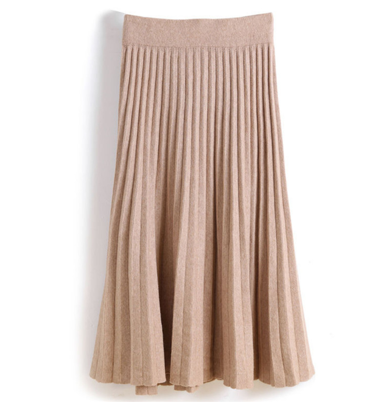 Women Skirt Knitted Midi Skirt Black A-line High Waist Pleated Skirt Elegant Skirt Spring Autumn Winter faldas femme jupes alx