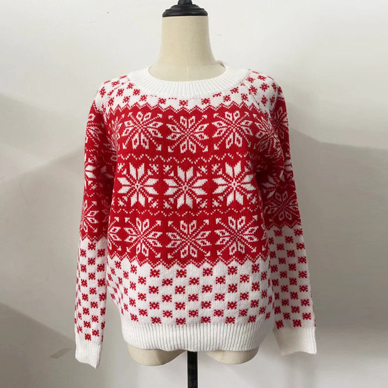 Christmas Elk Pullover Winter Sweater Knitted Coat Women’s Top Long Sleeve Round Neck Casual Medium Strecth alx