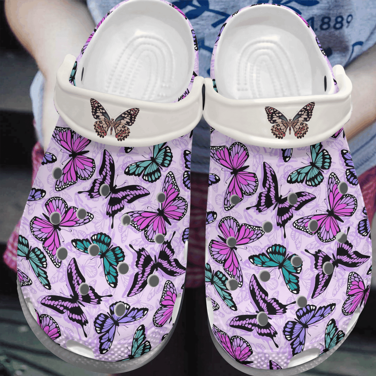 Butterfly Personalized Clog, Custom Name, Text, Color, Number Fashion Style For Women, Men, Kid, Print 3D Purple Butterflies