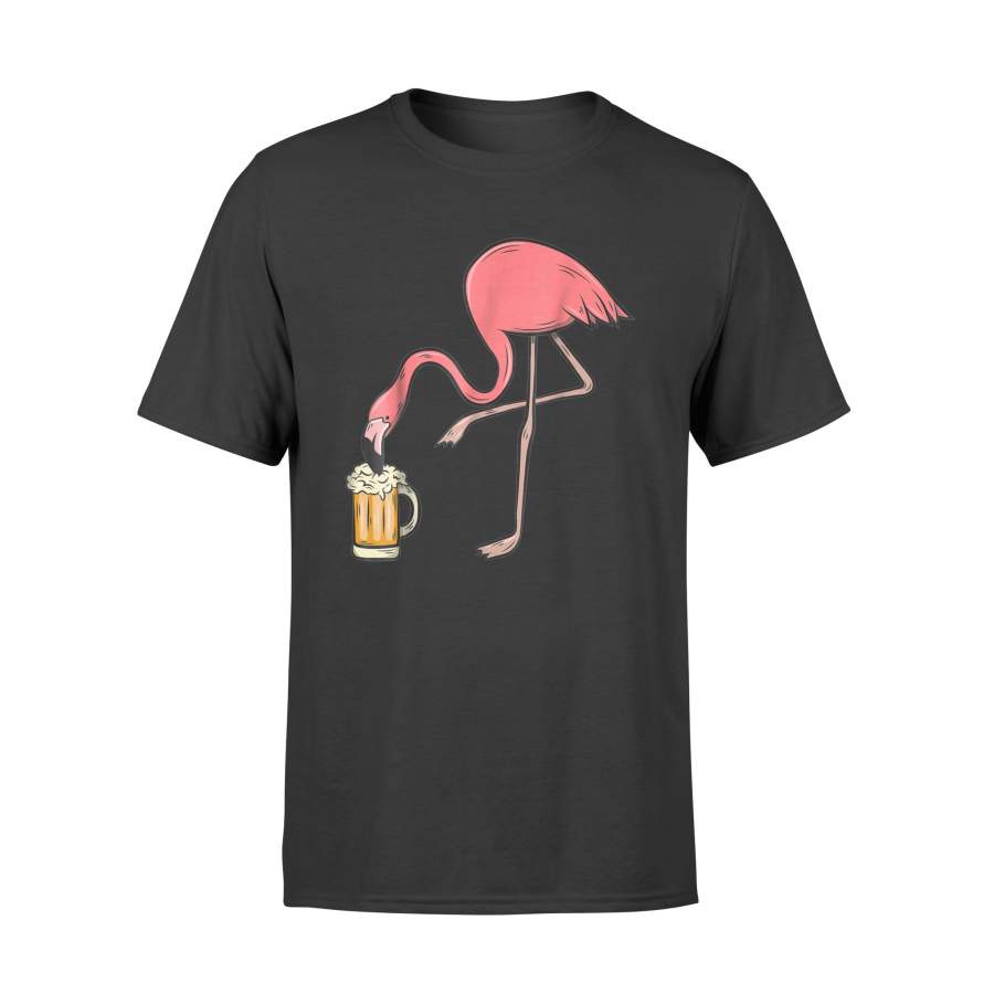 Flamingo Drinking Beer – Pink Flamingo T-Shirt – Standard T-shirt