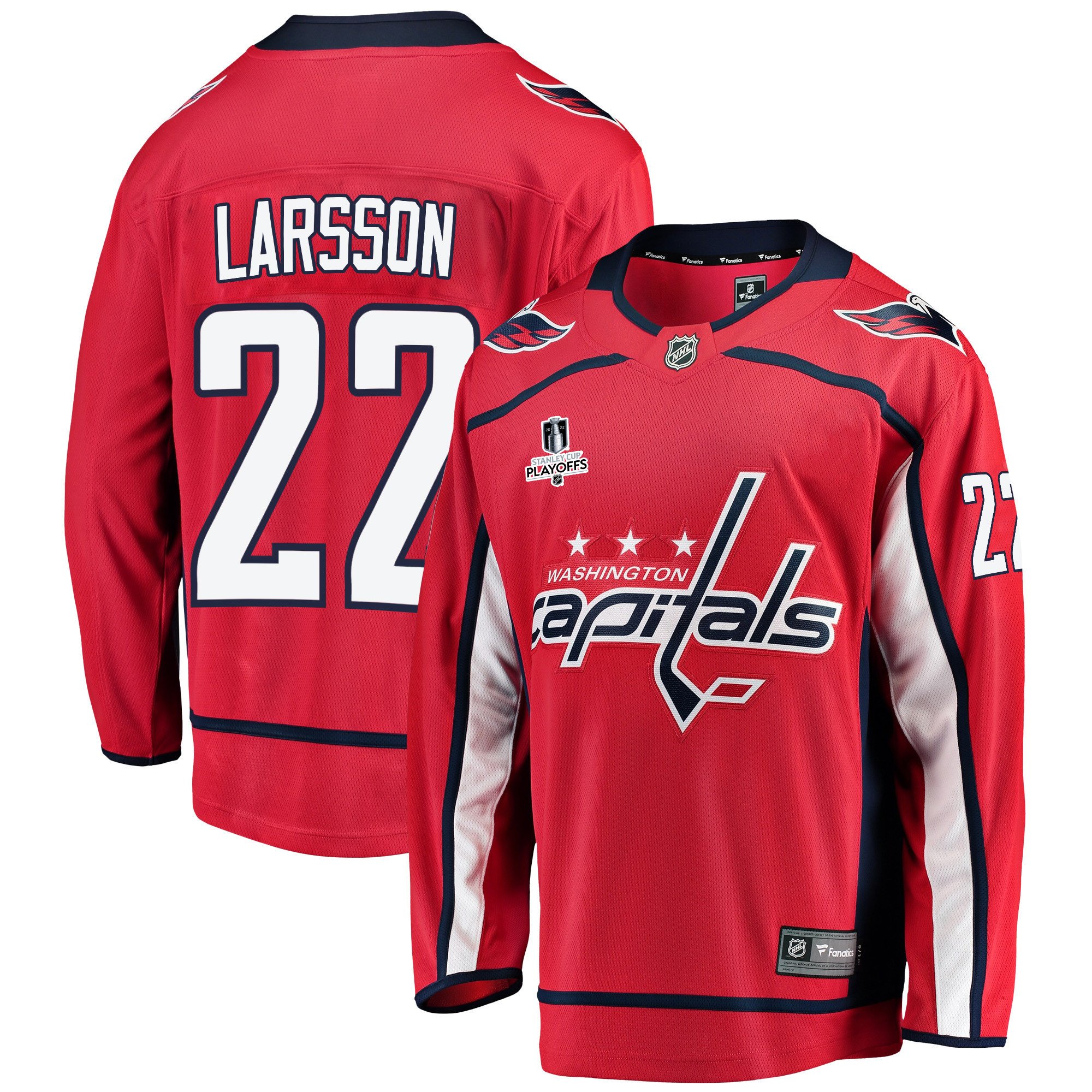 Washington Capitals Johan Larsson 22 Home 2022 Stanley Cup Playoffs Breakaway Men Jersey – Red