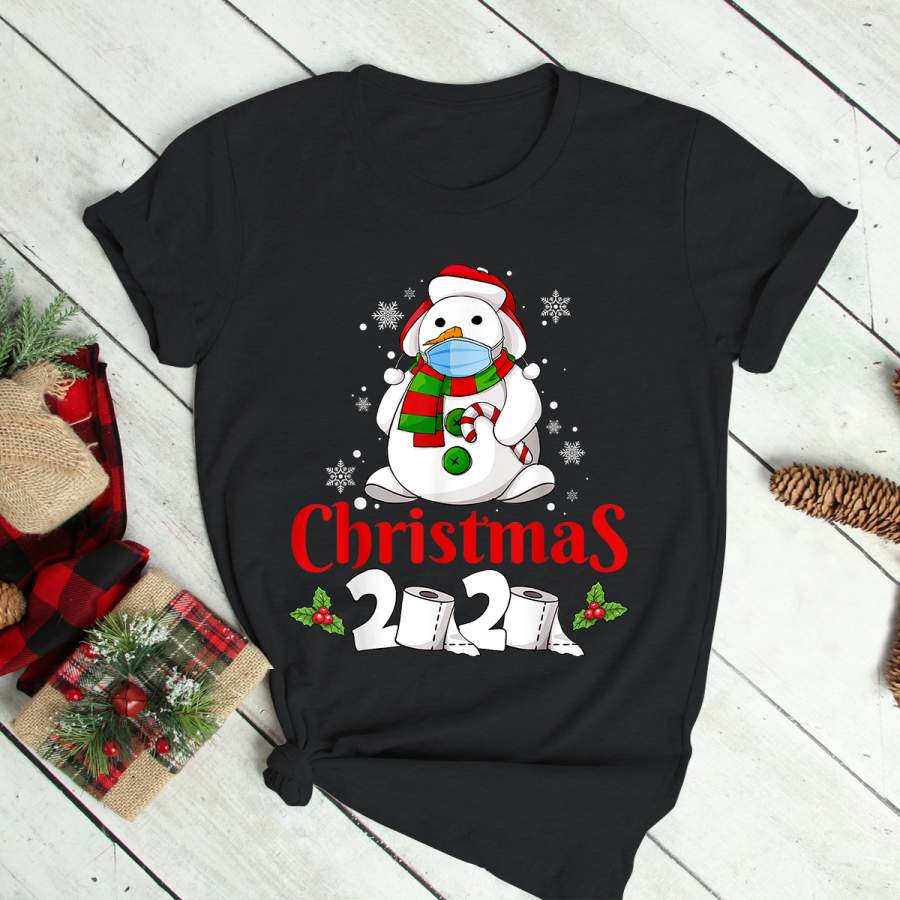 Merry Christmas 2020 Snowman In Mask Pajama Snowflakes Xmas T-Shirt