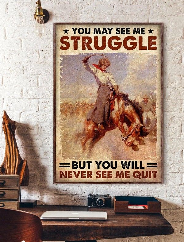 A girl riding horse animals struggle but you will never see me quit  Home Living Room Wall Decor Vertical Poster Canvas G95