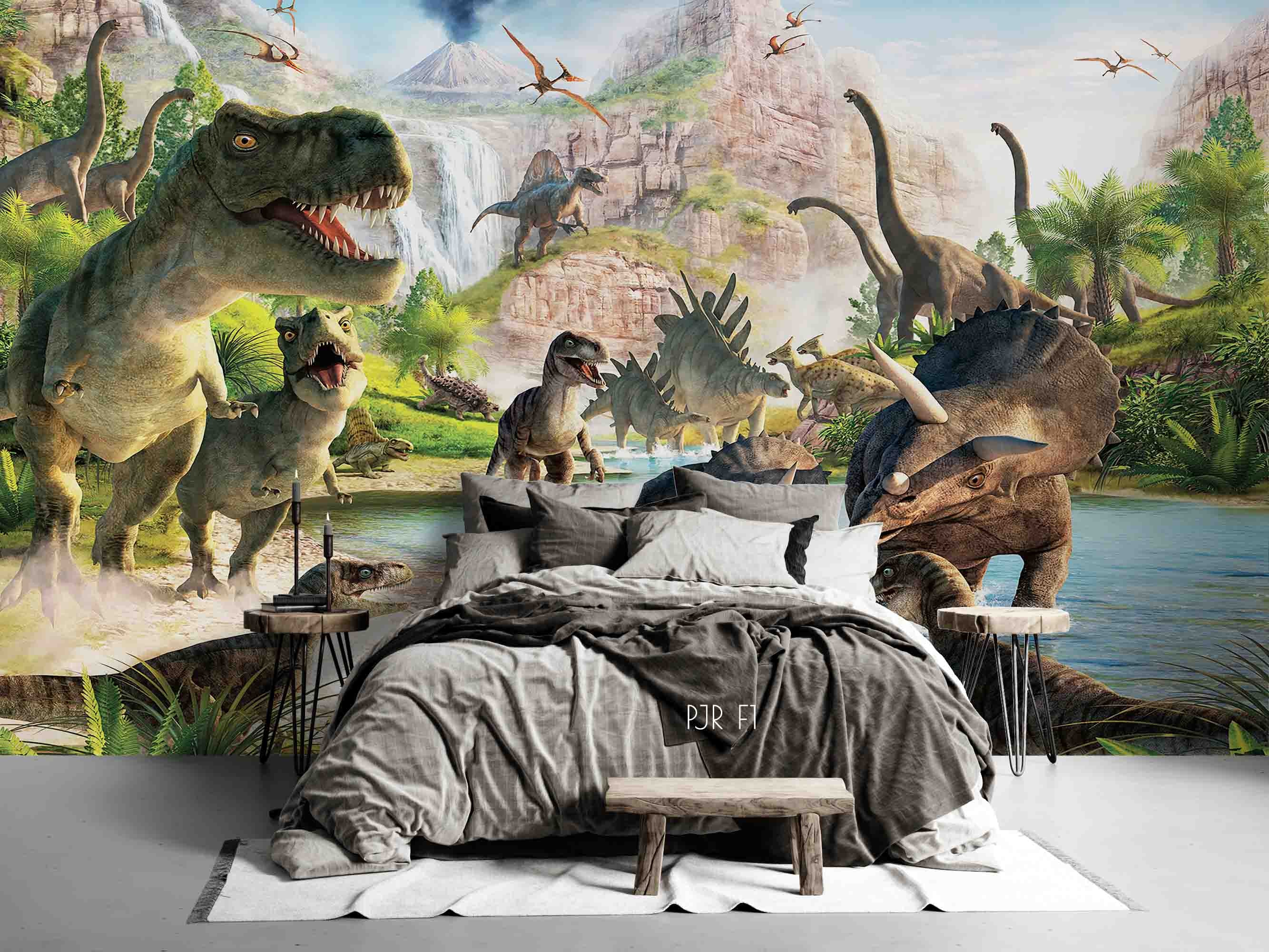 3D Animal Dinosaur World Tree Wall Mural Wallpaper Wj 2000