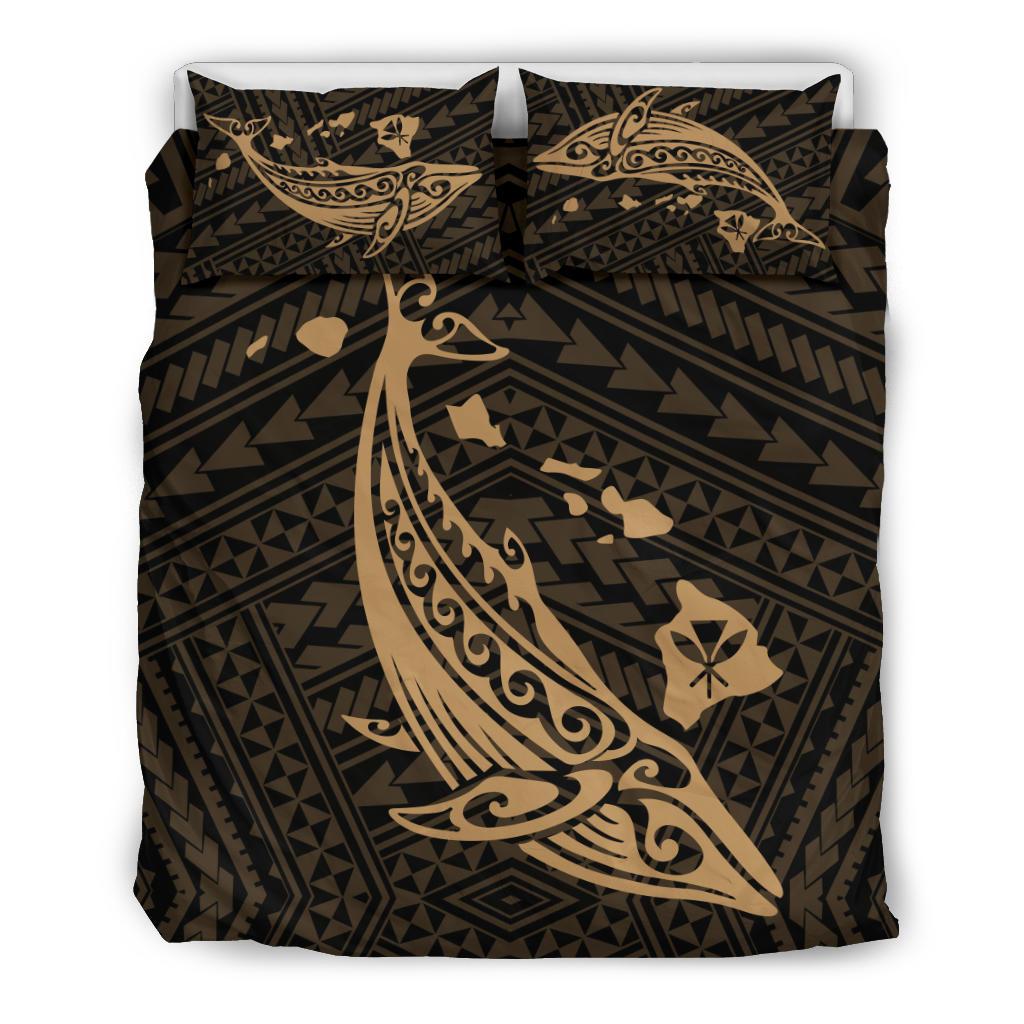 Hawaiian Map Whale Polynesian Bedding Set – Gold