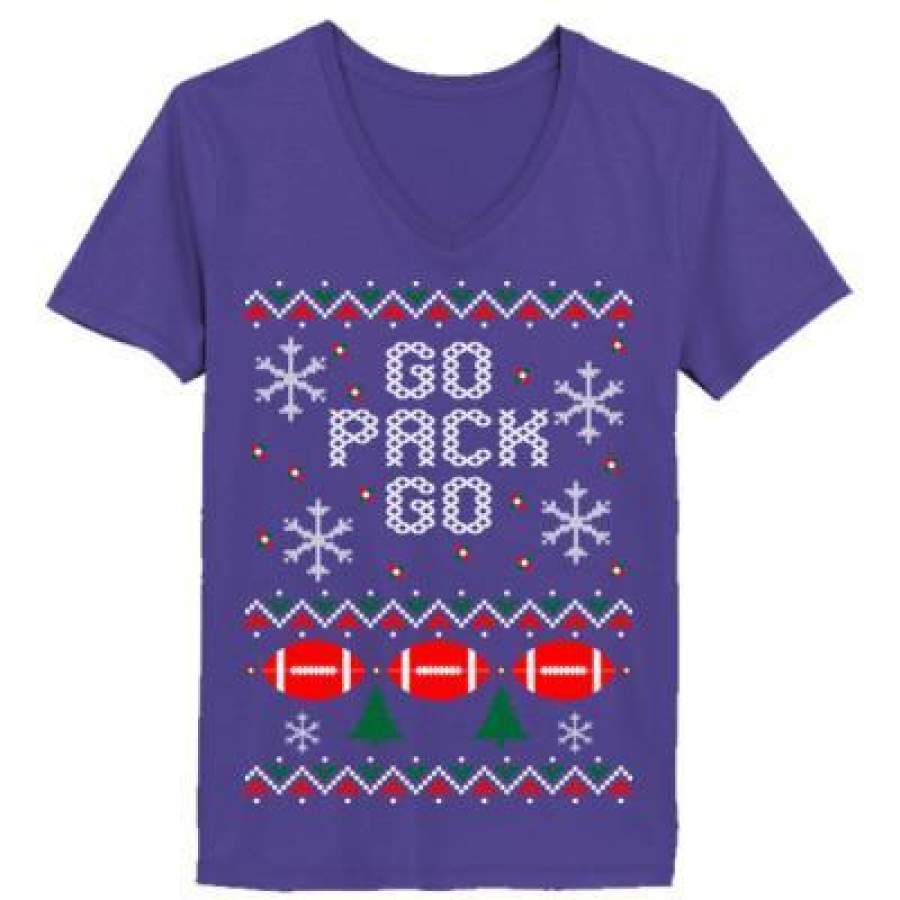 AGR Go Pack Go Ugly Christmas Sweater Xmas – Ladies’ V-Neck T-Shirt