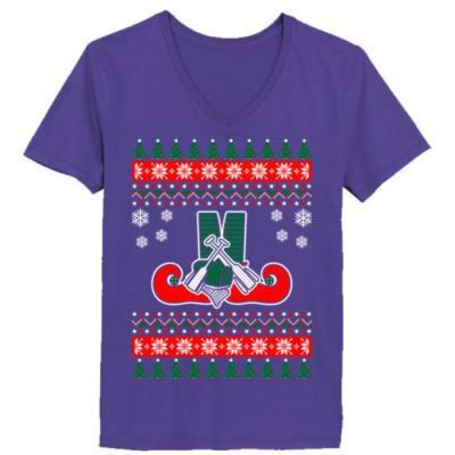 AGR Canoeing Ugly Christmas Sweater – Ladies’ V-Neck T-Shirt