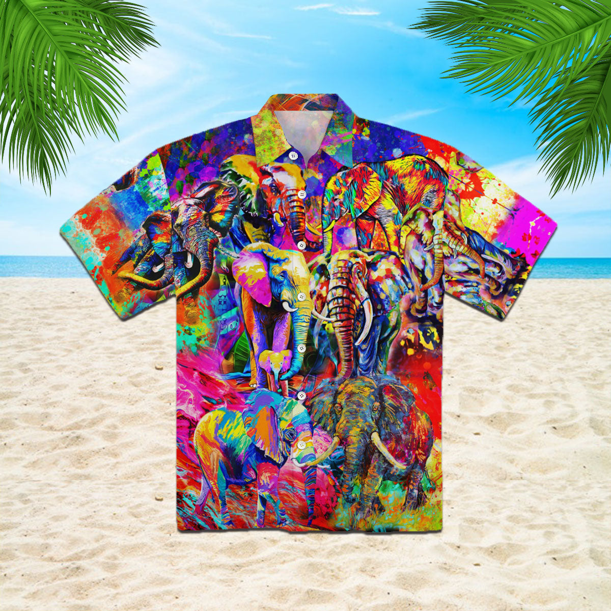 Oragontee Colorful Elephants Hawaiian Shirt | For Men & Women| Adult | Wt1304