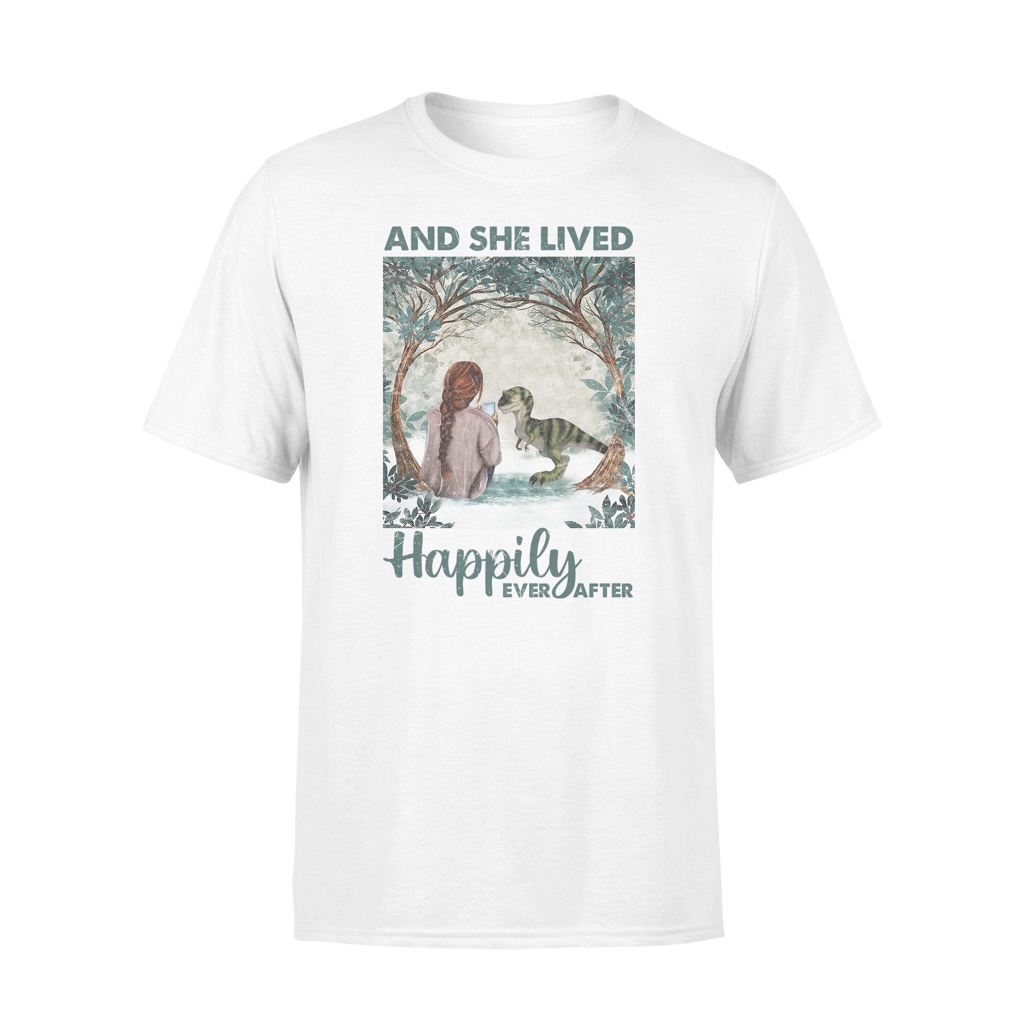 Awesome Family Gift For Dinosaur Lovers – Girl & Dinosaur – And She Lived Happily Ever After T-shirt