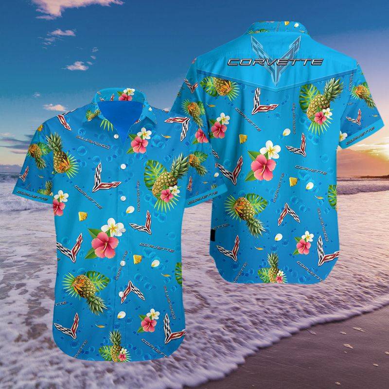 3D All Over Printed Chevrolet Corvette VTH HAWAIIAN Shirts Ver 1 (Blue)