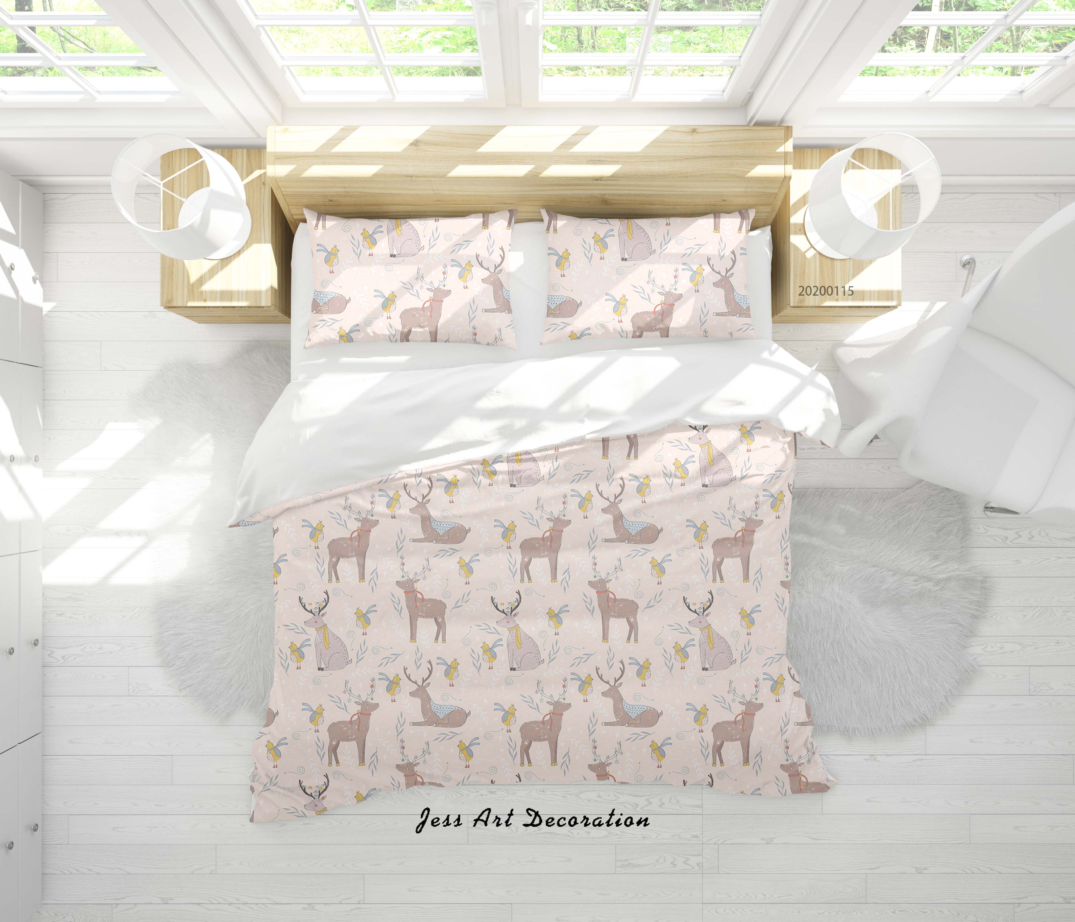 3D Cartoon Animal Dears Birds Pattern Quilt Cover Set Bedding Set Duvet Cover Pillowcases Wj 9681