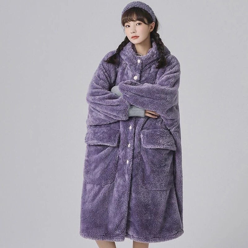 Winter Nightgowns Sleepwear Women Robe Oversize Hooded Flannel Home Wear Womens Pyjamas Dresses Kawaii Korean Autumn Nightwear alx