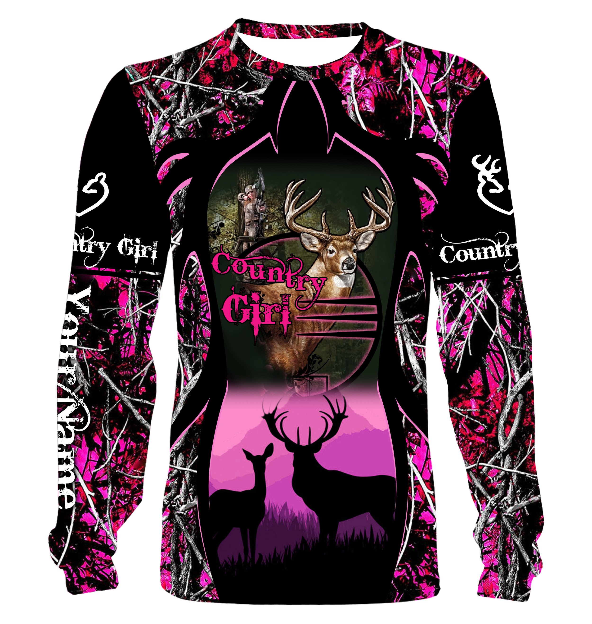 Deer Hunting clothes horn loop Country girl Deer hunter pink muddy girl camo hunting 3D All Over Printed Shirts gift for adult, kid NQSD95