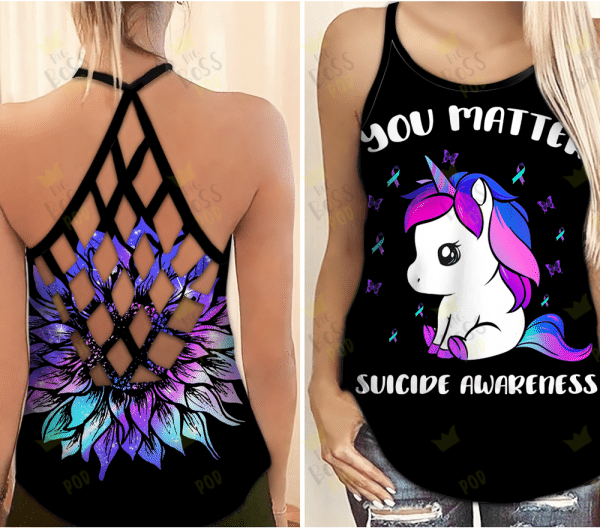 Unicorn Suicide Awareness 3D Criss-Cross Tank Top Summer : You Matter