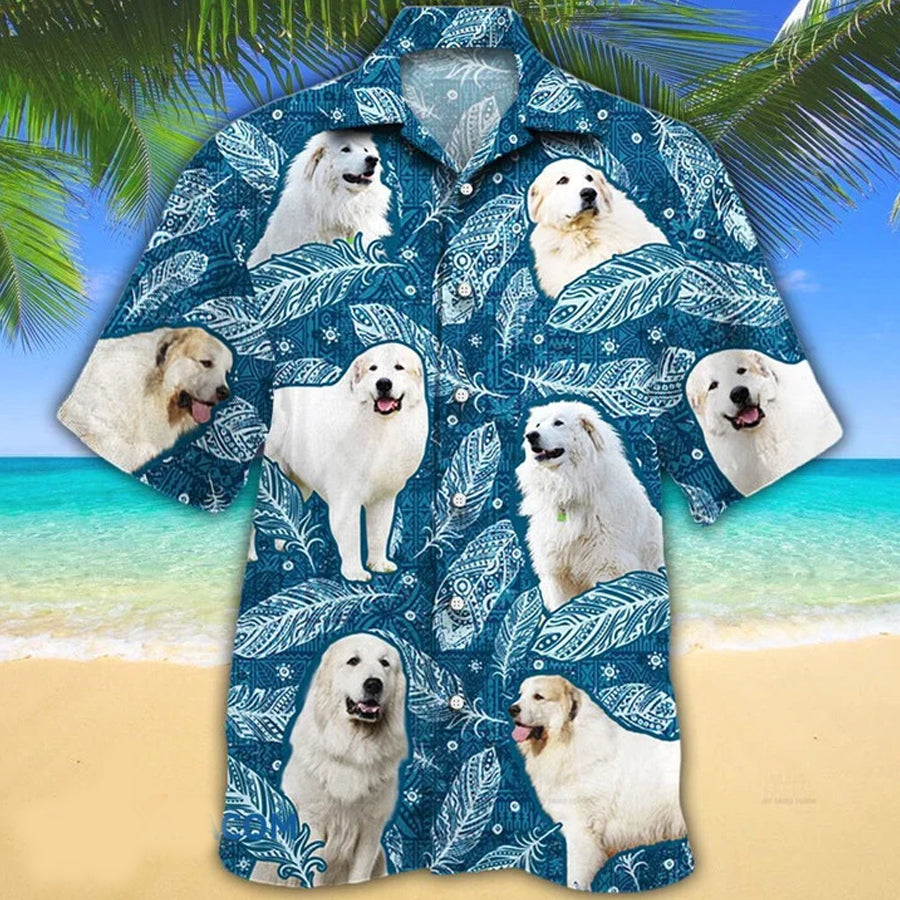 Great Pyrenees Dog Lovers Blue Feather Hawaiian Shirt Ha57469