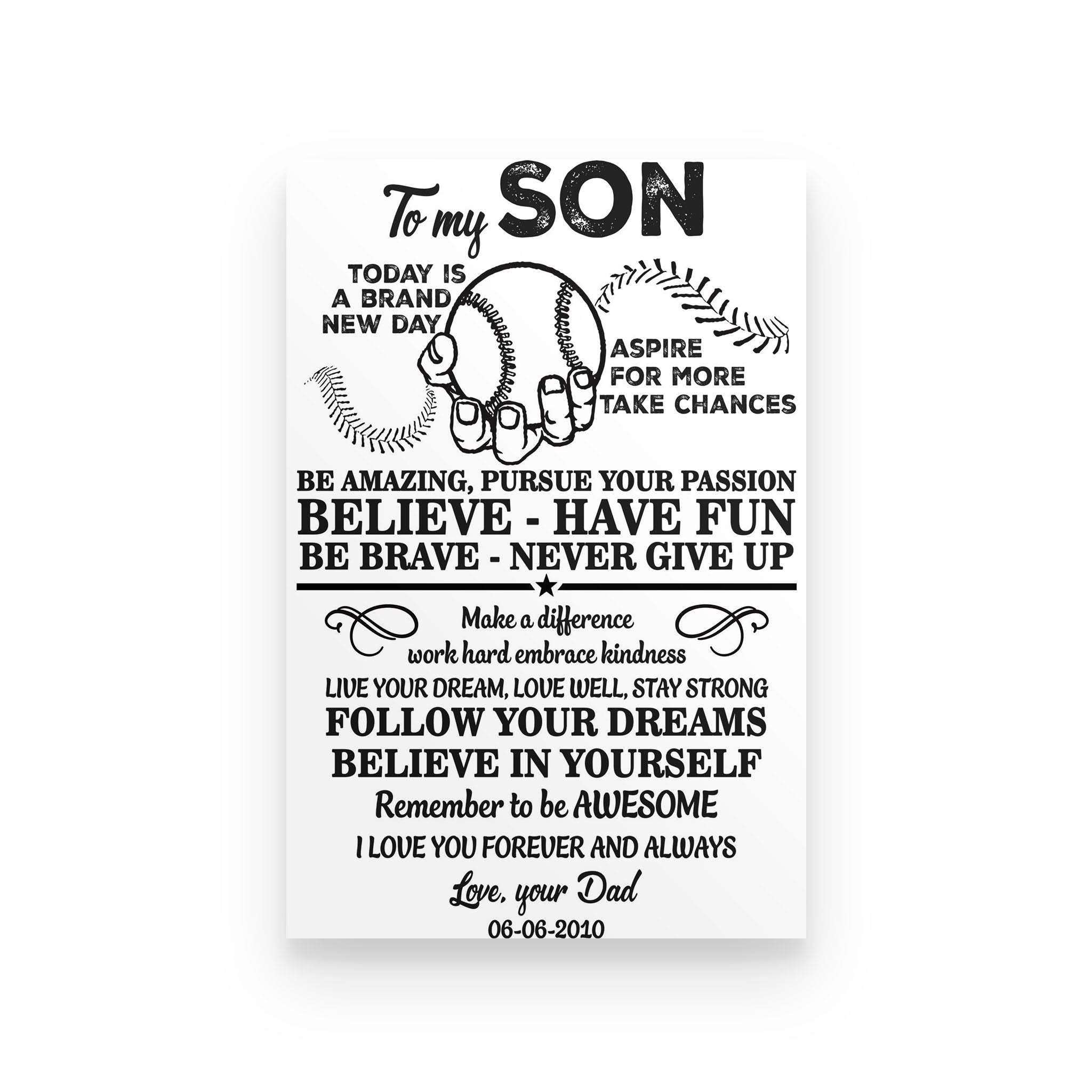 baseball poster dad to son  never give up