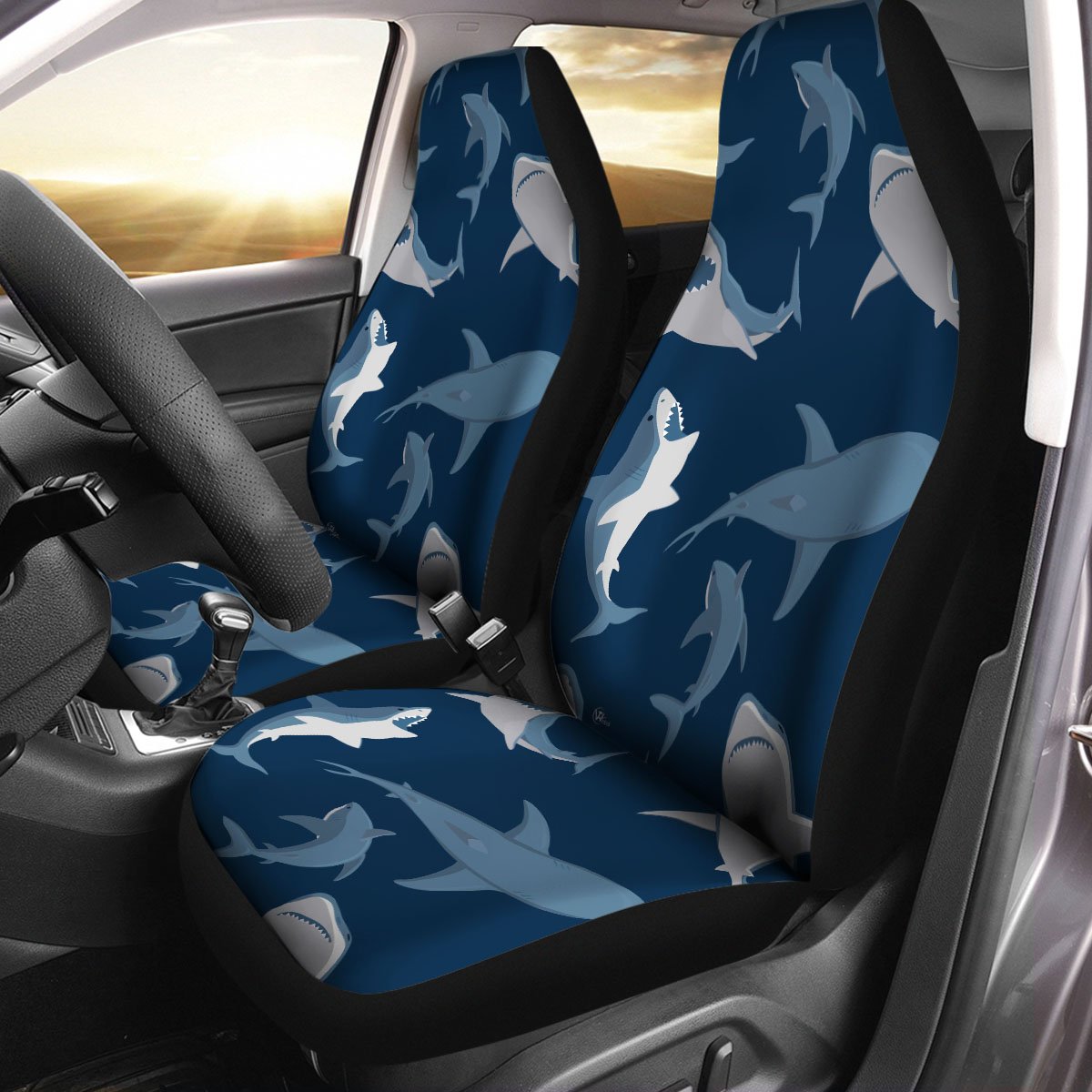 White Shark Pattern Car Seat Cover Size Universal Fit