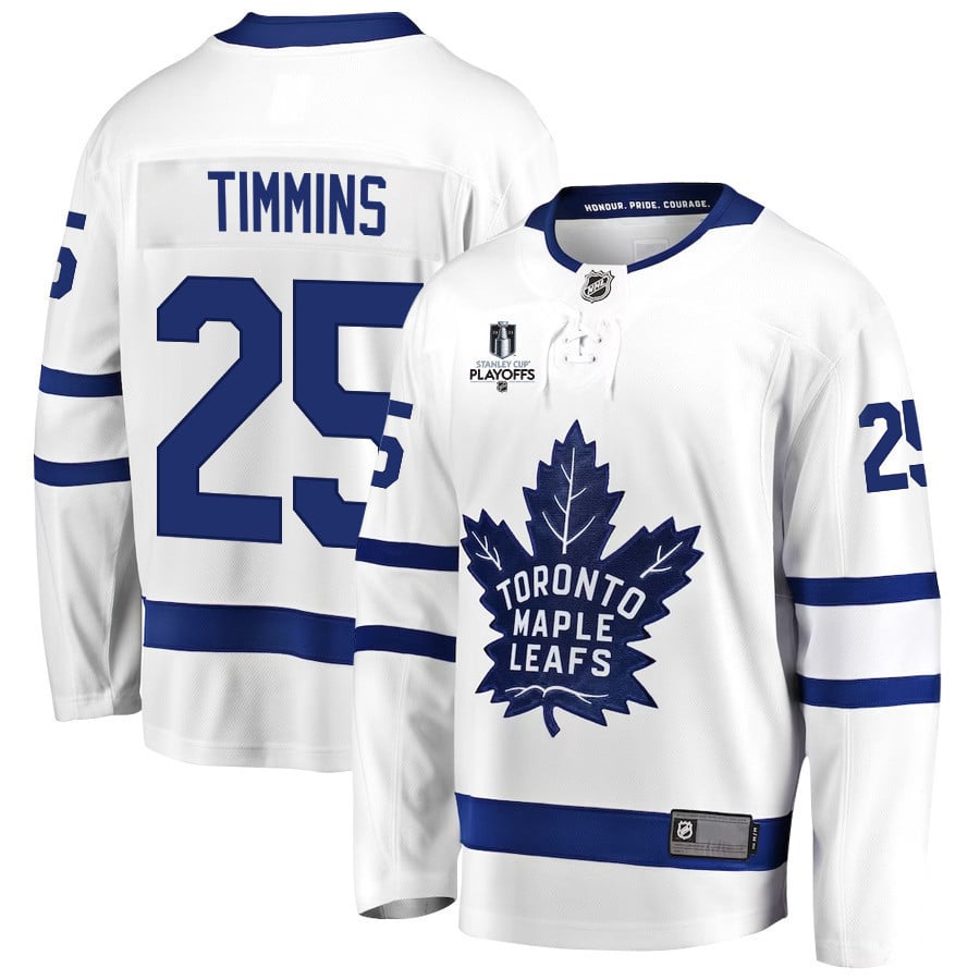 Conor Timmins 25 Toronto Maple Leafs Stanley Cup 2023 Playoffs Patch Away Breakaway Men Jersey – White