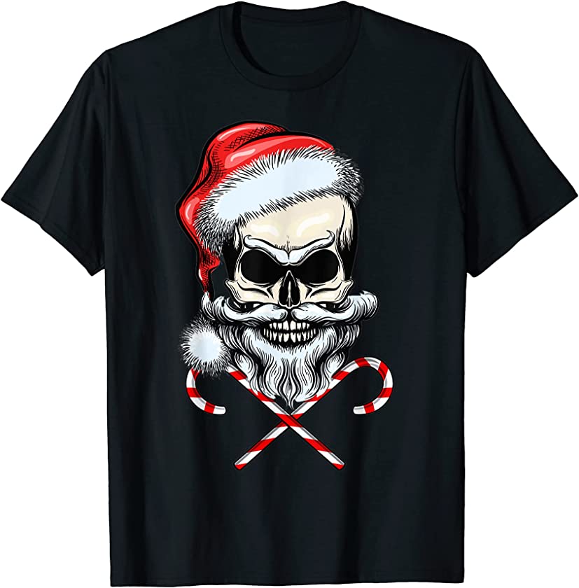 Skull Christmas Pajama Santa Candy Cane For Boys Men Family T-Shirt