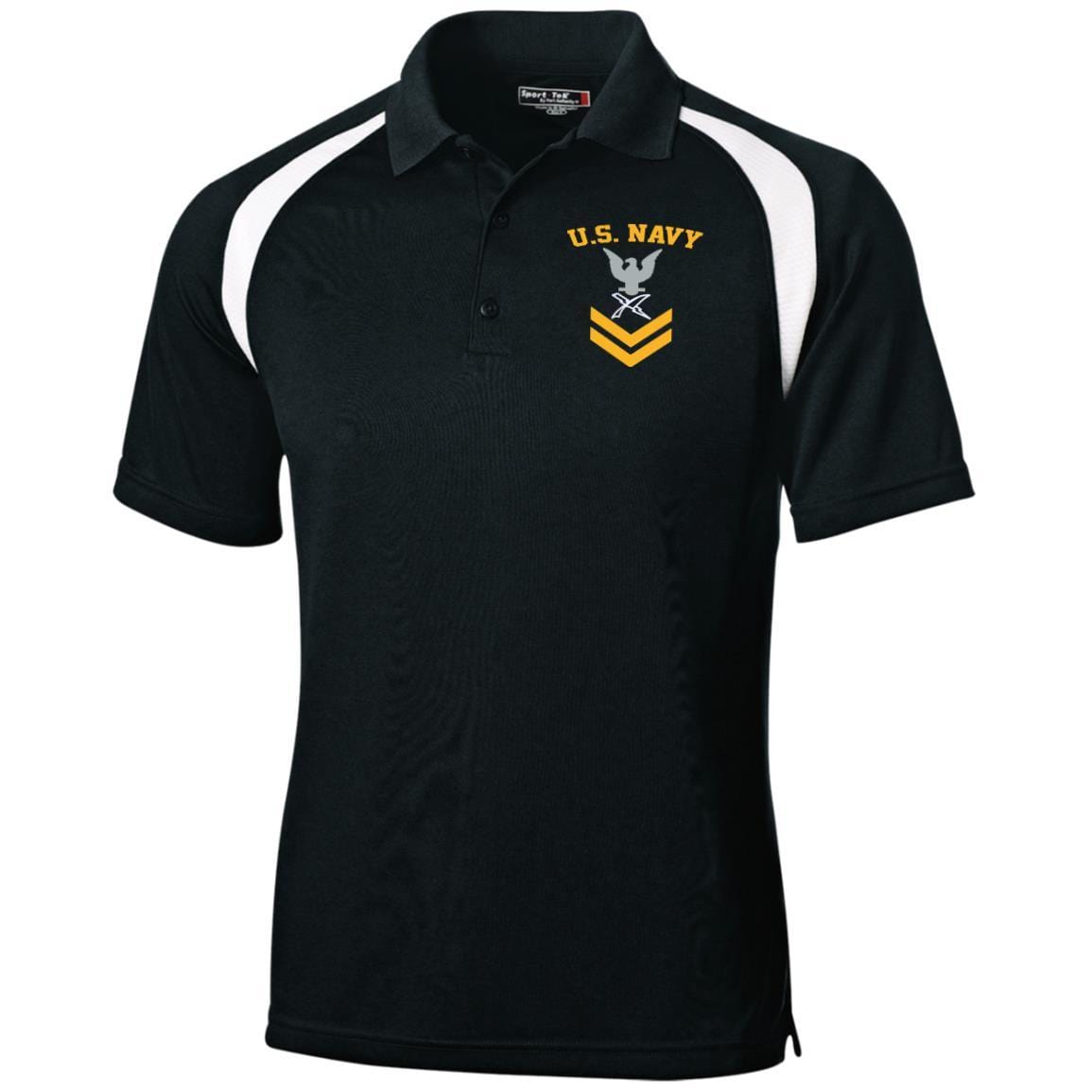 US Navy Cryptologic Technician CT E-5 Rating Badges Gold Stripe Embroidered Sport-Tek Moisture-Wicking Tag-Free Golf Shirt