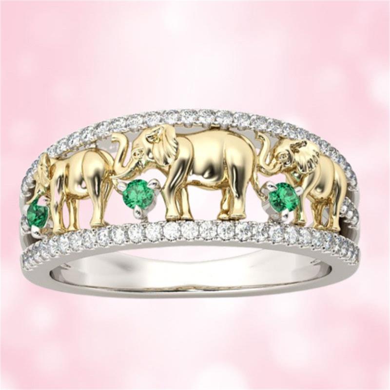 Fashion Income Lucky Elephant Ladies Ring Two Tone Round Cut Animal Jewelry Wedding Rings Anniversary Engagement Birthday Gifts alx