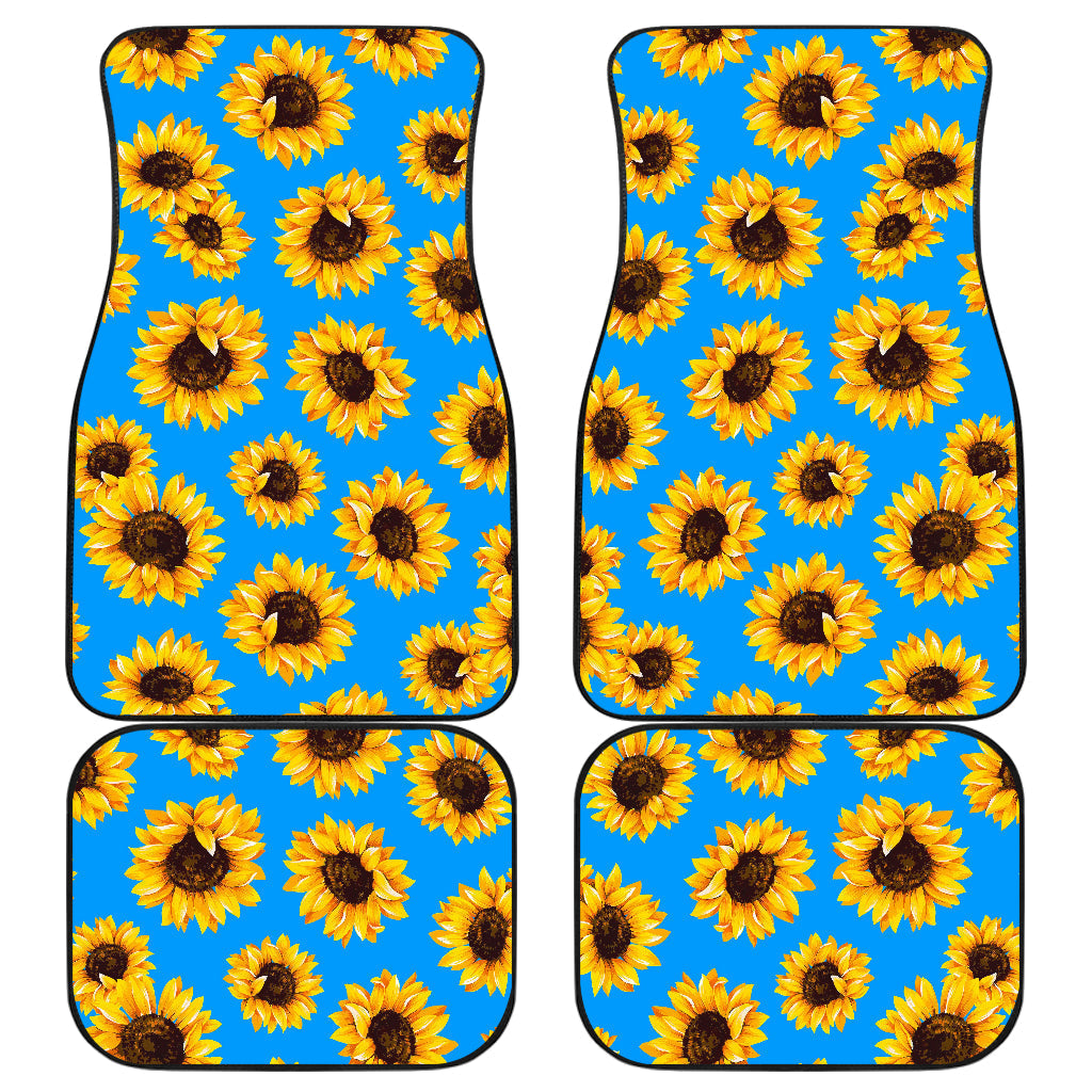 Blue Sunflower Pattern Print Front And Back Car Floor Mats, Front Car Mat