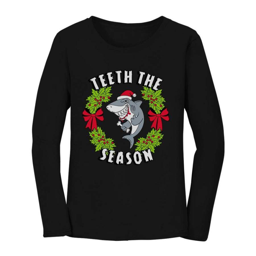 Teeth The Season Santa Shark Christmas Women Long Sleeve T-Shirt