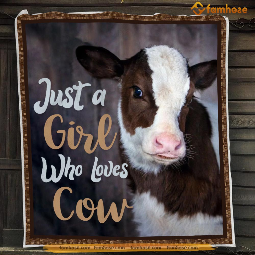 Cow Blanket, Just A Girl Who Loves Cow Fleece Blanket – Sherpa Blanket Gift For Cow Lover