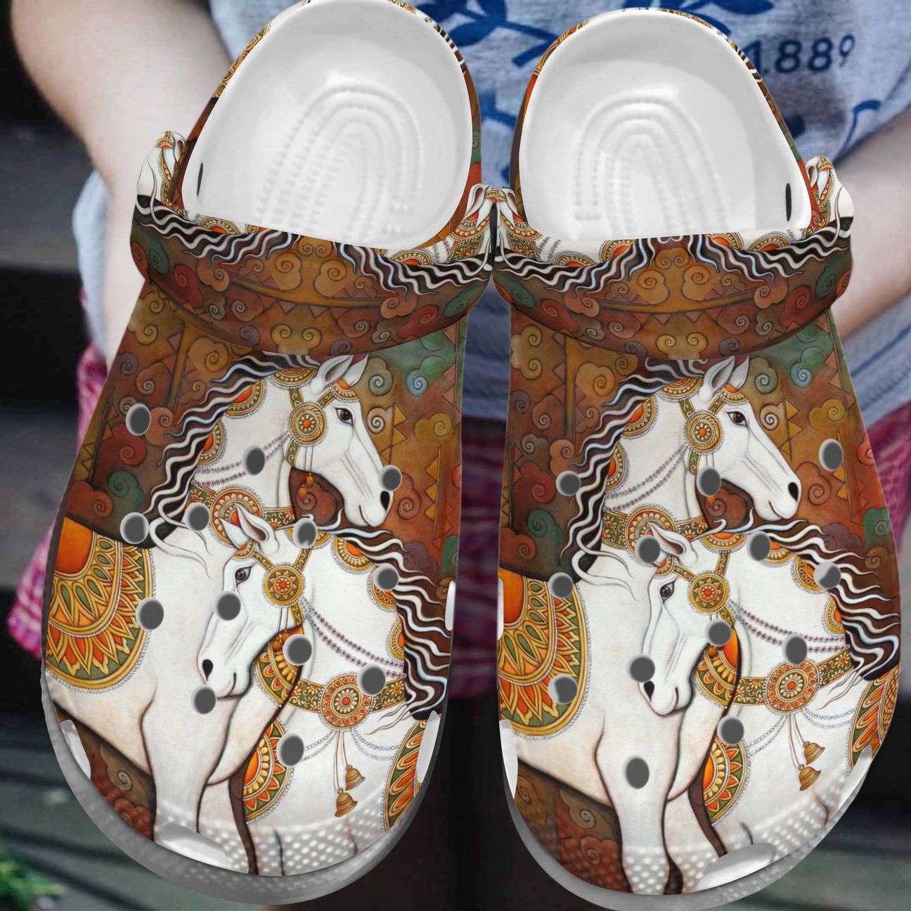 Horse Personalize Clog, Custom Name, Text, Fashion Style For Women, Men, Kid, Print 3D Whitesole Vintage Horse Couple