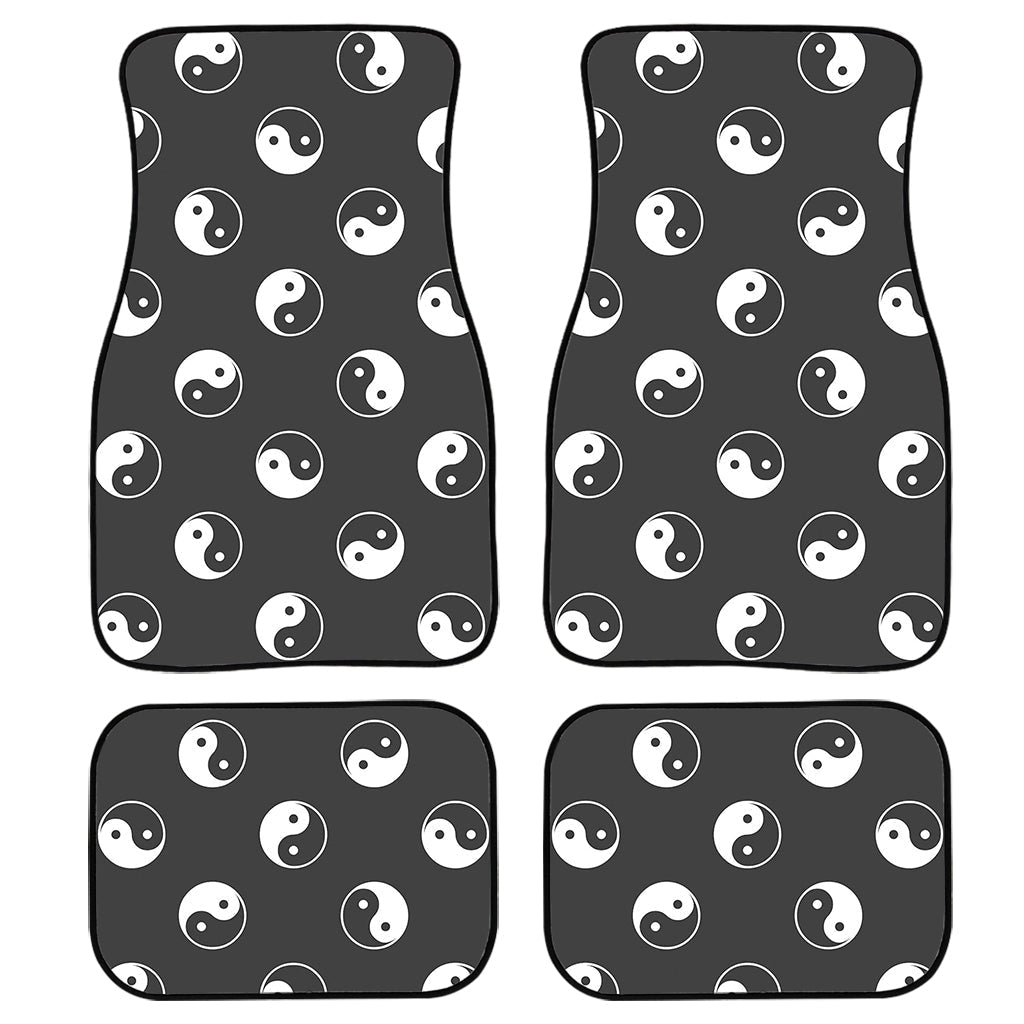 Grey And White Yin Yang Pattern Print Front And Back Car Floor Mats, Front Car Mat