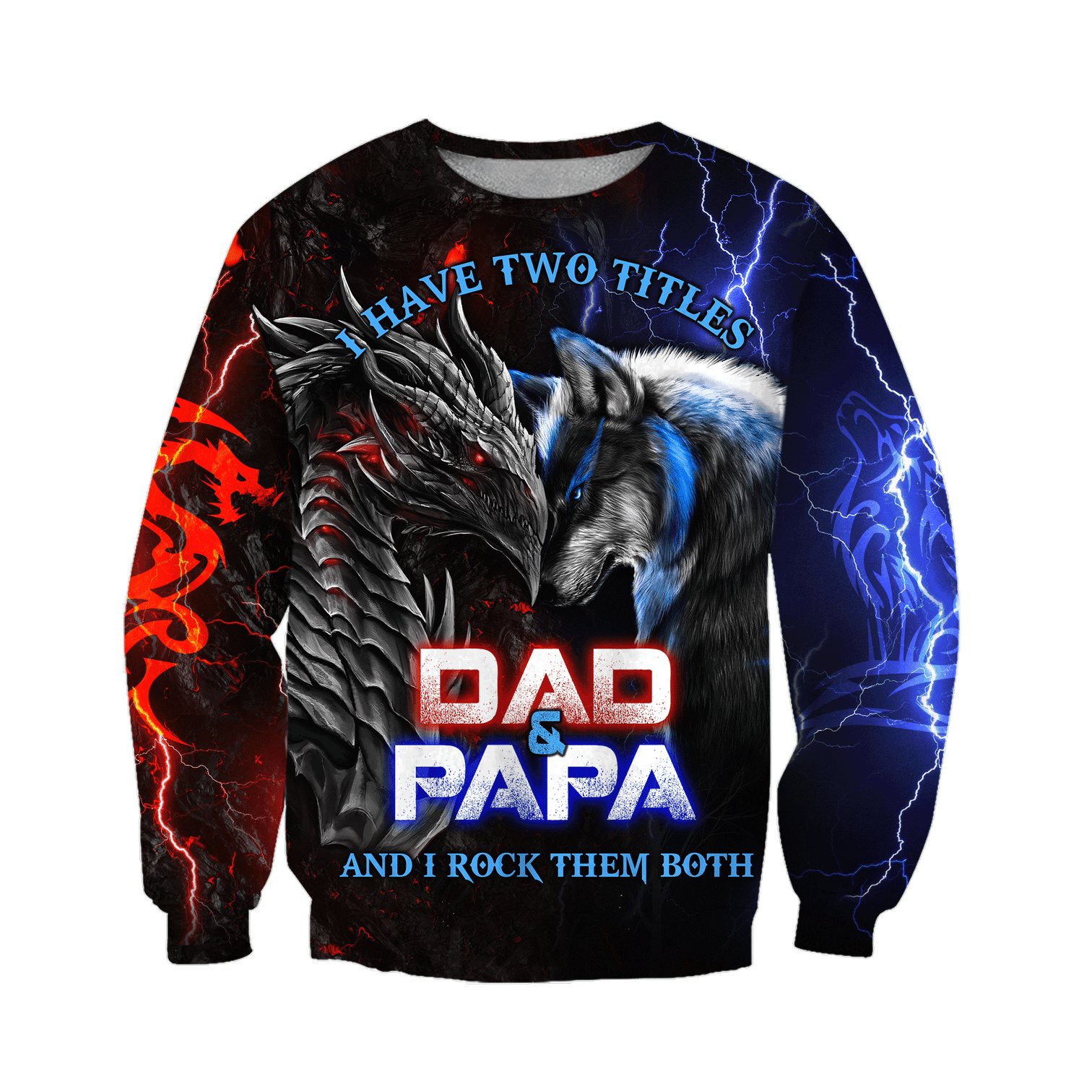 Dragon & Wolf Dad Crewneck Sweatshirt All Over Print Sweatshirt For Women Sweatshirt For Men