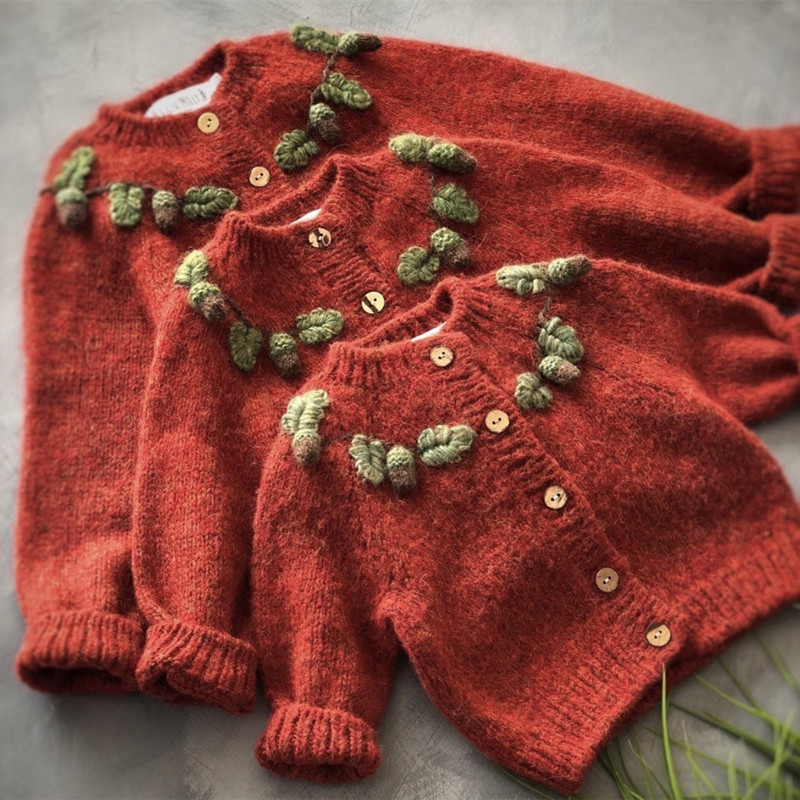 Autumn Winter Clothes for Girls Kids Girl Christmas Sweater Toddlers Flowers Appliques Cardigan Children Vintage Knitted Coats alx