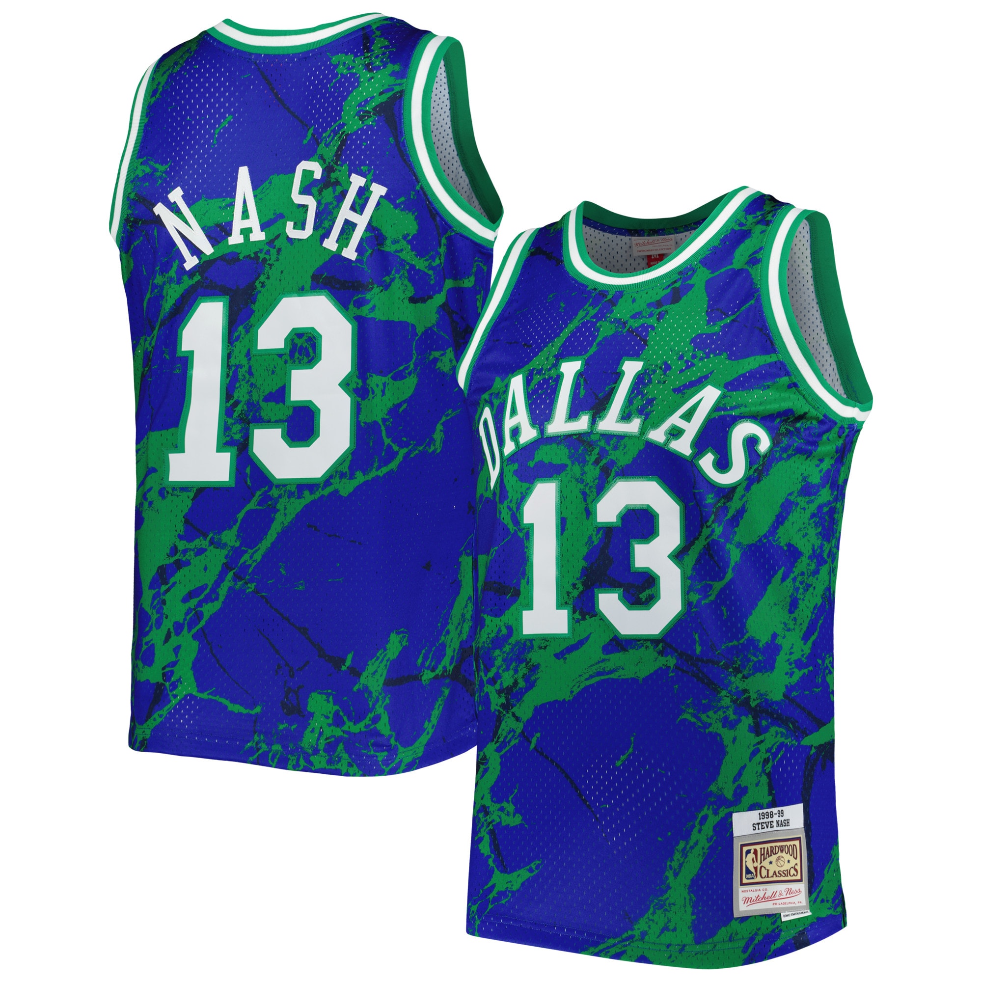 Steve Nash Dallas Mavericks Mitchell & Ness 1998/99 Hardwood Classics Marble Swingman Jersey – Blue