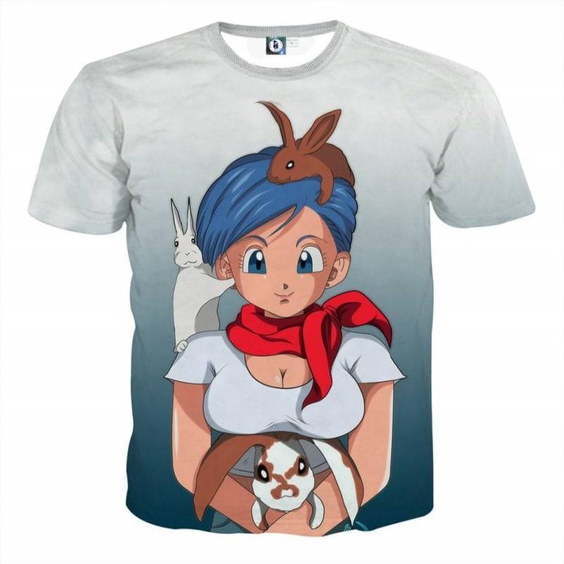 Dragon Ball Z Bulma Cute Adorable Pet Bunnies Rabbit T-Shirt