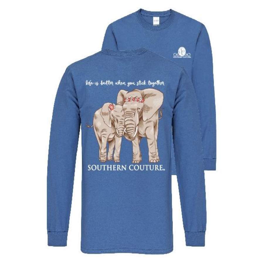 Southern Couture Preppy Stick Together Elephants Long Sleeve T-Shirt