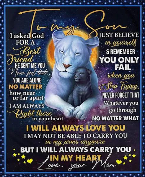 To My Son I Asked God For A Best Friend Mom Lions Moon Galaxy Fleece Blanket Gift For Son From Mom Home Decor Bedding Couch Sofa Soft And Comfy Cozy