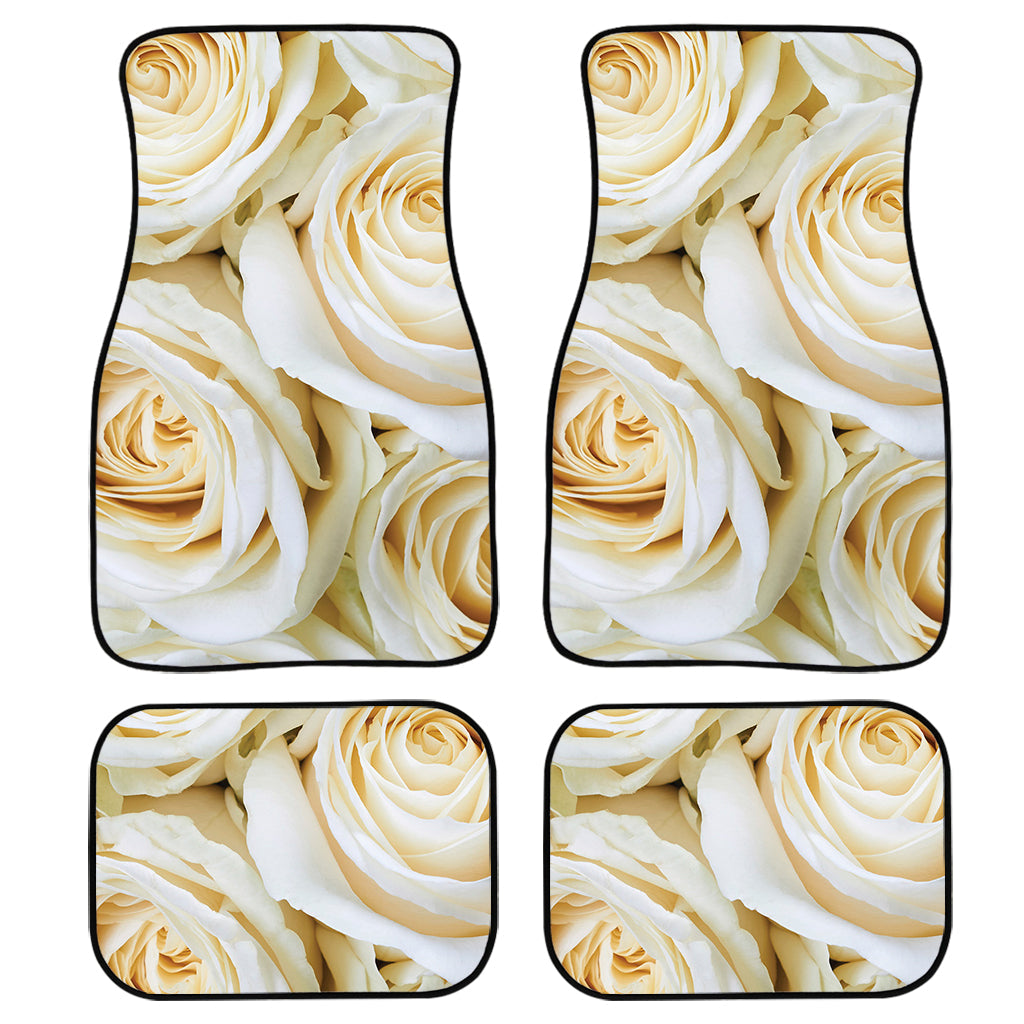 White Rose Print Front And Back Car Floor Mats, Front Car Mat