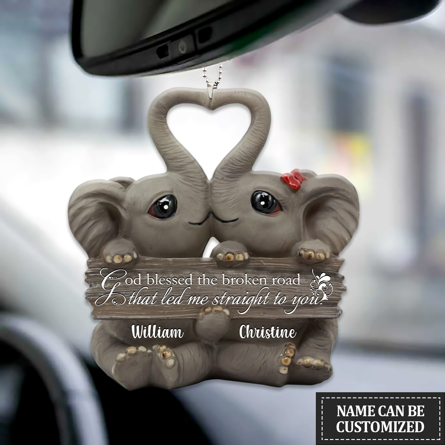 Personalized Together Forever Elephant Couple God Blessed Ornament, Premium 2-Sided Mica Car Hanging Ornament , Best Mother’S Day Gift Ideas, Personalized Mother’S Day Gift