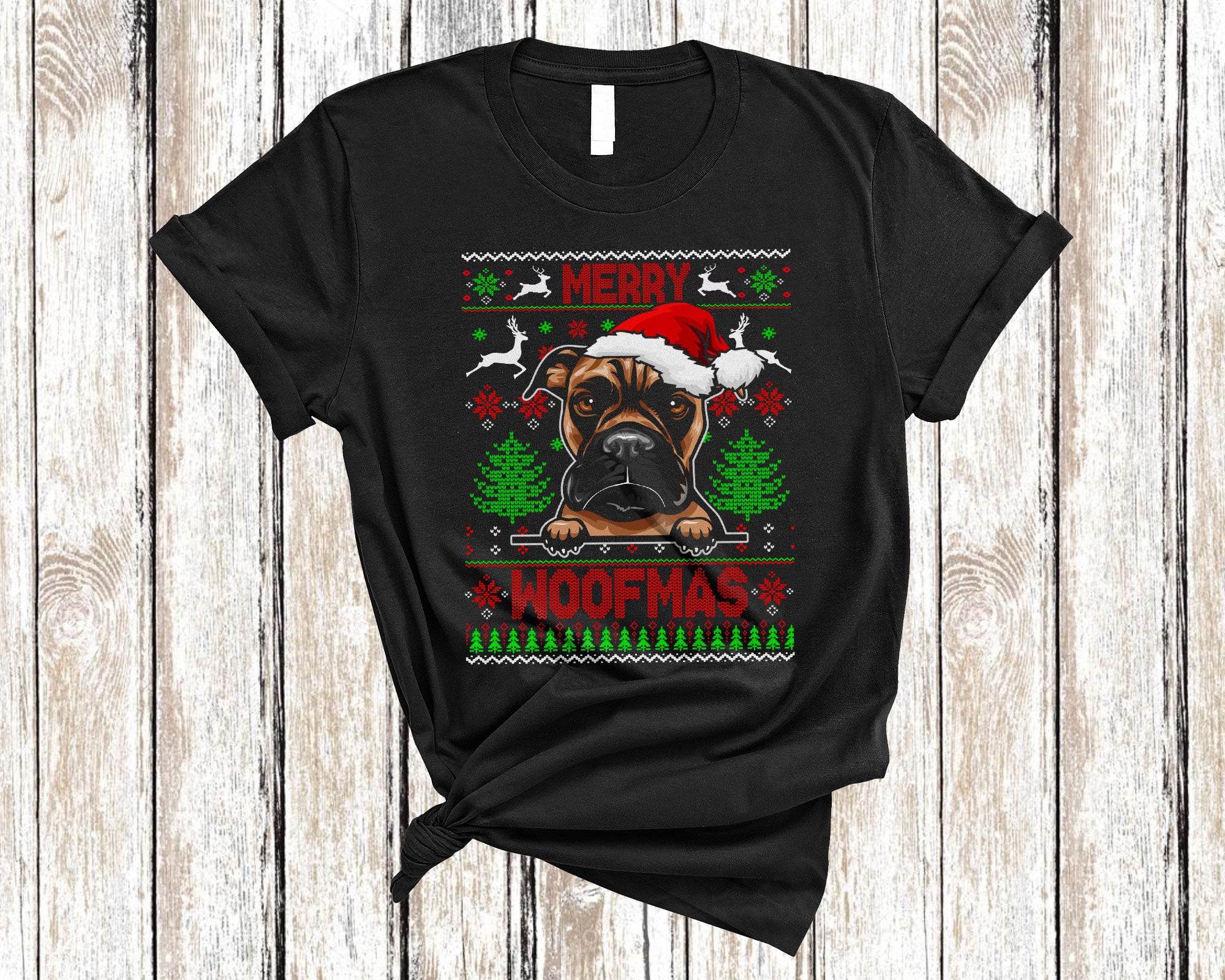 Christmas Dog Shirt Merry Woofmas Funny Ugly Christmas Santa Boxer Dog Sweater Gifts T-Shirt