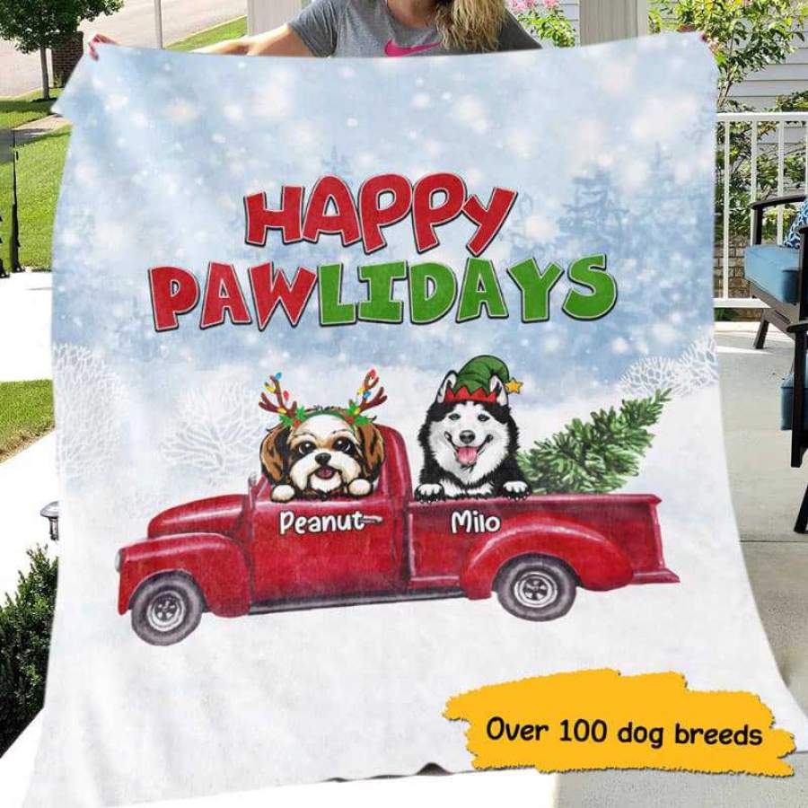 Happy Pawlidays Dogs Christmas Personalized Fleece Blanket